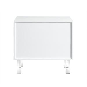 HomeRoots 24" Modern Acrylic End Table with Glossy Lacquer Finish and Two Storage Drawers for Stylish Living White 544103