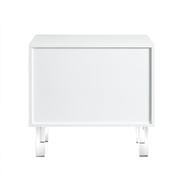 HomeRoots 24" Modern Acrylic End Table with Glossy Lacquer Finish and Two Storage Drawers for Stylish Living White 544103