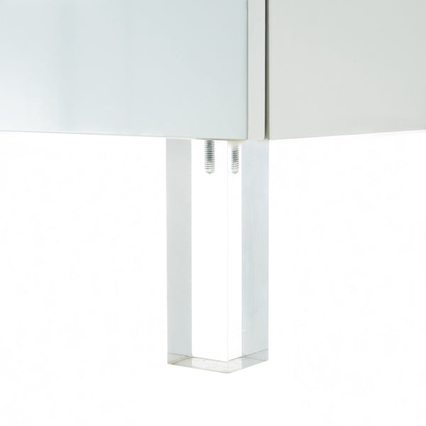HomeRoots 24" Modern Acrylic End Table with Glossy Lacquer Finish and Two Storage Drawers for Stylish Living White 544103