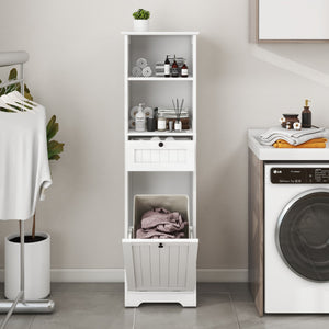 English Elm One-Compartment Tilt-Out Laundry Sorter Cabinet With Drawer - Space-Saving Design In White Finish W1120P146259