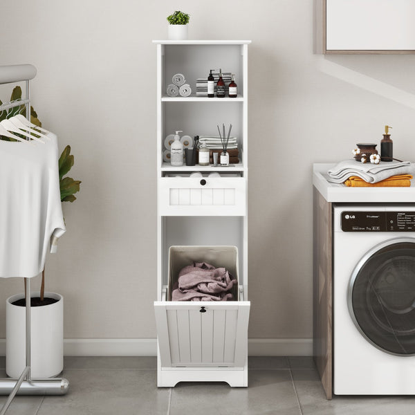 English Elm One-Compartment Tilt-Out Laundry Sorter Cabinet With Drawer - Space-Saving Design In White Finish W1120P146259