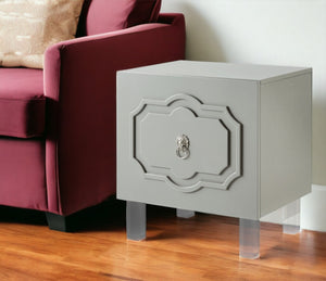 HomeRoots 24" Modern Clear Acrylic End Table with Shelf - Stylish Storage for Living Room or Bedroom Spaces Light Grey 544104