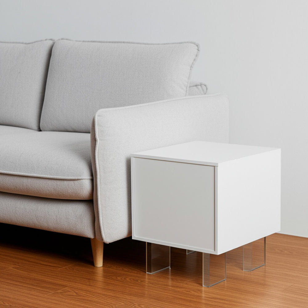 HomeRoots 24" Modern Clear Acrylic End Table with Shelf - Stylish Storage for Living Room or Bedroom Spaces White 544105