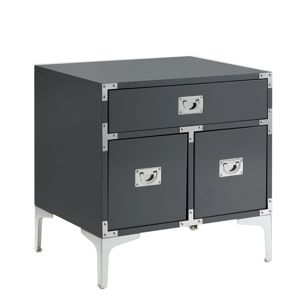HomeRoots 24" Modern Wood and Metal End Table with Drawer - Stylish Storage Solution for Any Space Dark Grey 544106