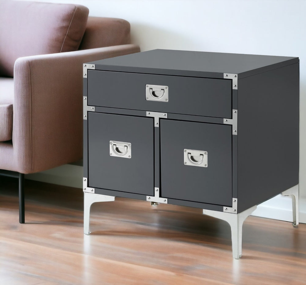HomeRoots 24" Modern Wood and Metal End Table with Drawer - Stylish Storage Solution for Any Space Dark Grey 544106