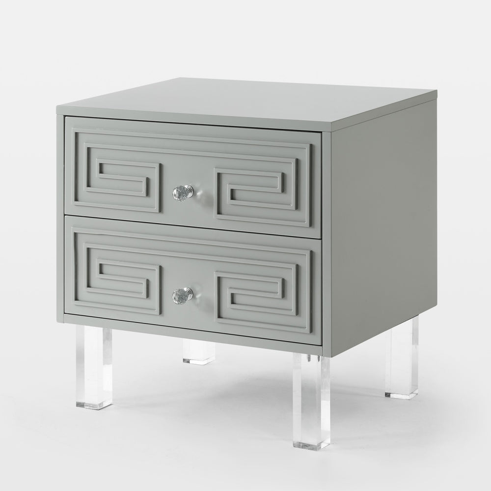 Homeroots 24" Clear And Light Gray End Table With Two Drawers Light Grey  544108