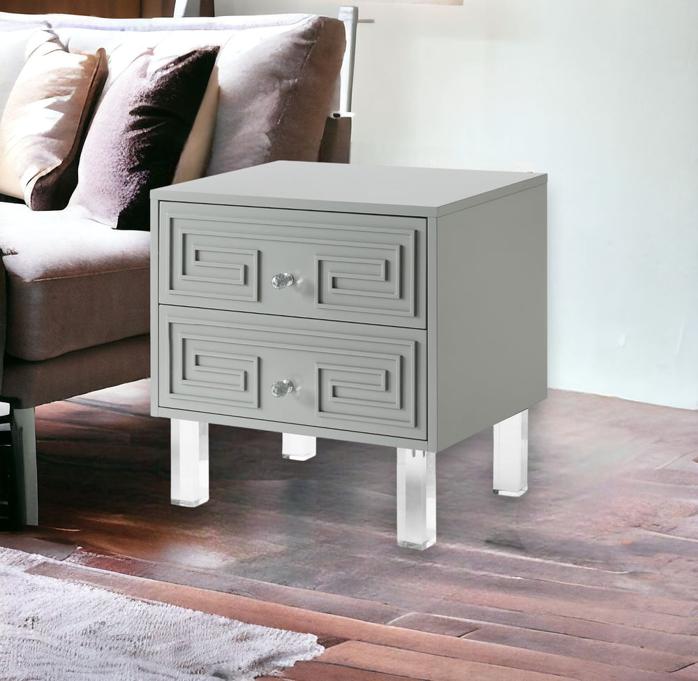 Homeroots 24" Clear And Light Gray End Table With Two Drawers Light Grey  544108