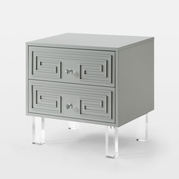 Homeroots 24" Clear And Light Gray End Table With Two Drawers Light Grey  544108