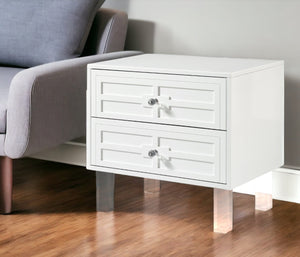 HomeRoots 24" Modern End Table with Two Drawers - Sleek Clear Base and Stylish Storage for Any Space White 544109