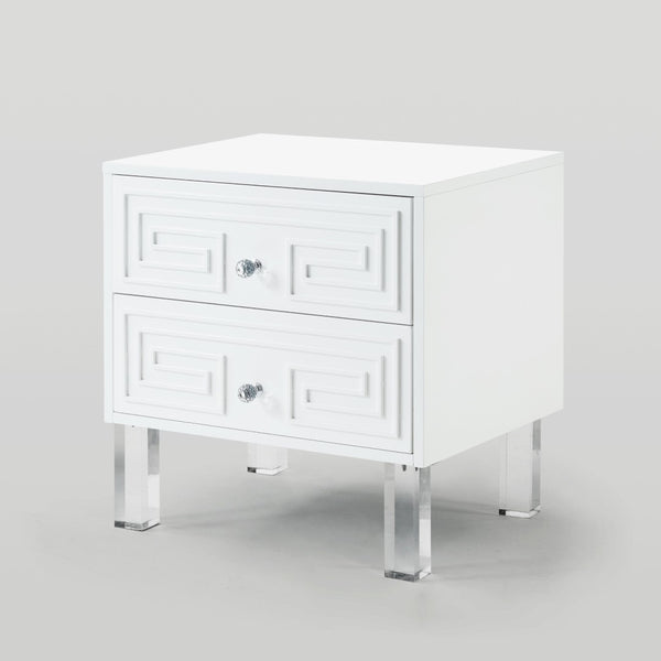 HomeRoots 24" Modern End Table with Two Drawers - Sleek Clear Base and Stylish Storage for Any Space White 544109