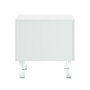 HomeRoots 24" Modern End Table with Two Drawers - Sleek Clear Base and Stylish Storage for Any Space White 544109