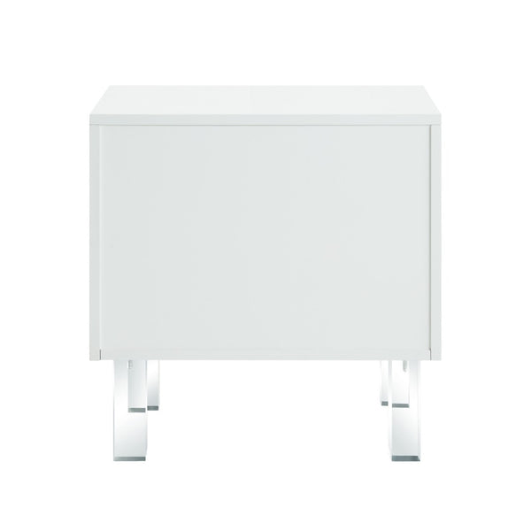 HomeRoots 24" Modern End Table with Two Drawers - Sleek Clear Base and Stylish Storage for Any Space White 544109