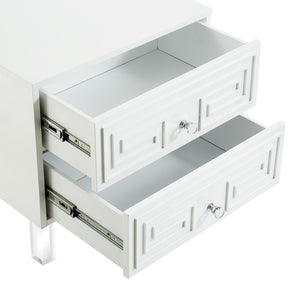 HomeRoots 24" Modern End Table with Two Drawers - Sleek Clear Base and Stylish Storage for Any Space White 544109