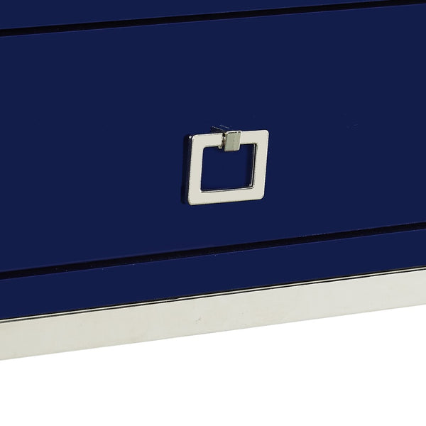 HomeRoots 25" Navy Blue and Silver End Table with Drawer - Chic Metal Cross Legs, Compact Design & Versatile Use 544113