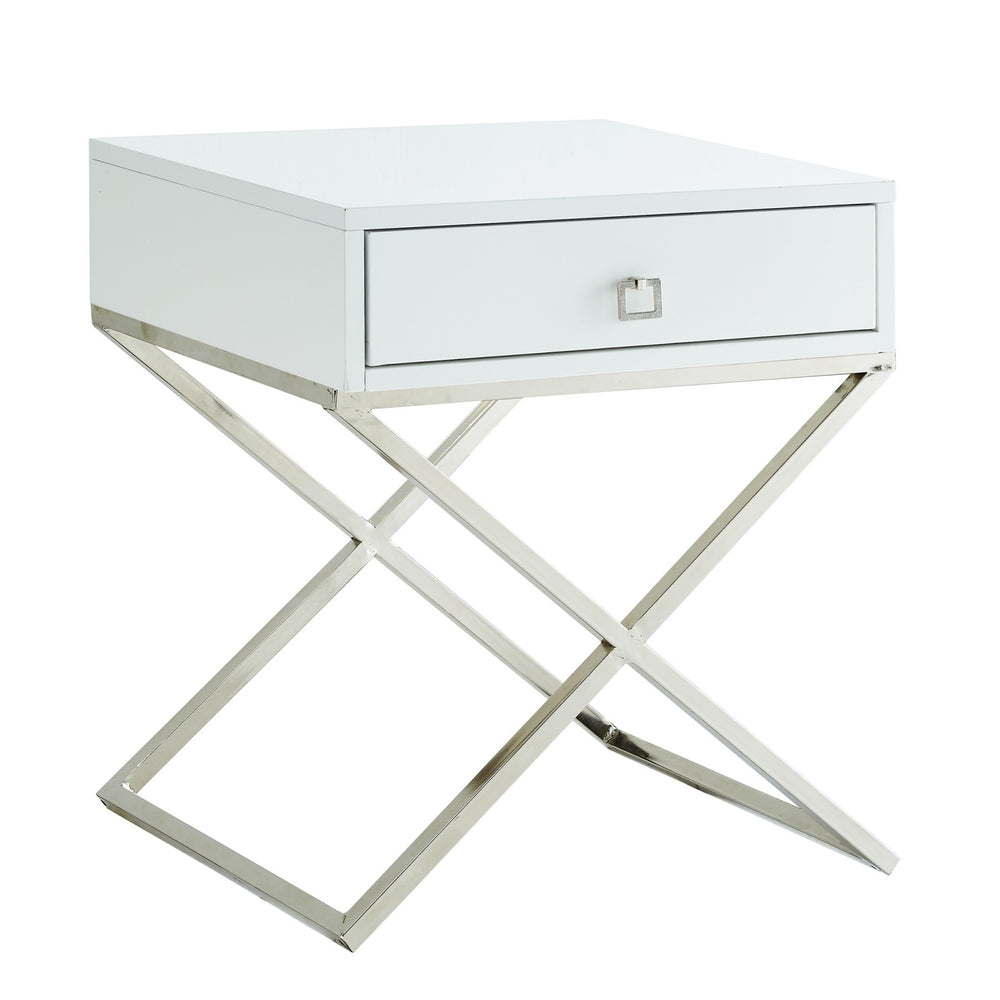 Homeroots 25" Silver And White End Table With Drawer White,Chrome  544114