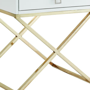 HomeRoots 25" Modern White and Silver End Table with Drawer - Stylish Cross-Leg Design for Any Room 544115