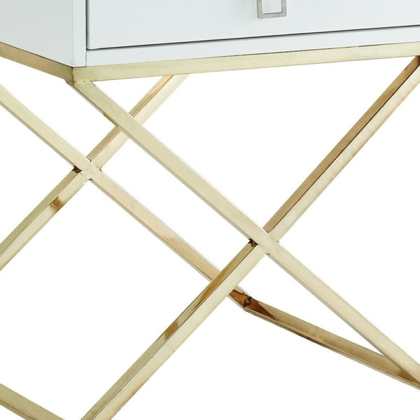 HomeRoots 25" Modern White and Silver End Table with Drawer - Stylish Cross-Leg Design for Any Room 544115