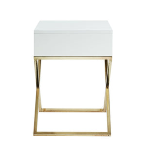 HomeRoots 25" Modern White and Silver End Table with Drawer - Stylish Cross-Leg Design for Any Room 544115
