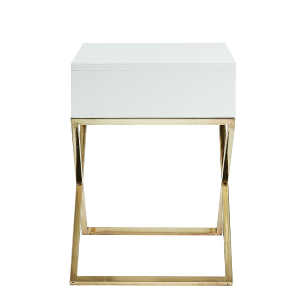 HomeRoots 25" Modern White and Silver End Table with Drawer - Stylish Cross-Leg Design for Any Room 544115