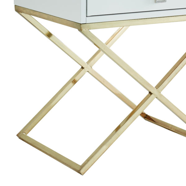 HomeRoots 25" Modern White and Silver End Table with Drawer - Stylish Cross-Leg Design for Any Room 544115
