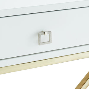 HomeRoots 25" Modern White and Silver End Table with Drawer - Stylish Cross-Leg Design for Any Room 544115