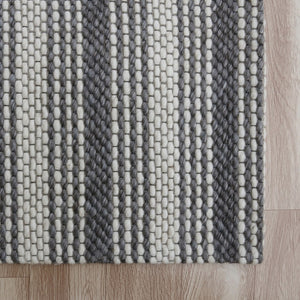 HomeRoots 5' Hand-Woven Gray and Ivory Striped Area Rug - Cozy, Durable Wool Blend for Stylish Interiors 5' X 8' 544128