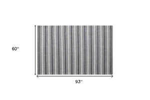 HomeRoots 5' Hand-Woven Gray and Ivory Striped Area Rug - Cozy, Durable Wool Blend for Stylish Interiors 5' X 8' 544128