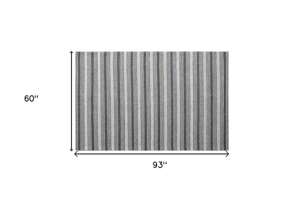 HomeRoots 5' Hand-Woven Gray and Ivory Striped Area Rug - Cozy, Durable Wool Blend for Stylish Interiors 5' X 8' 544128