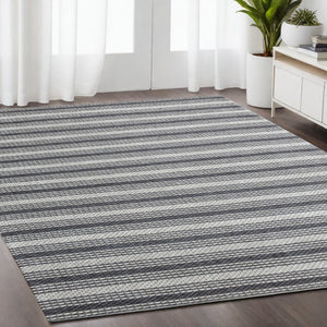 HomeRoots 5' Hand-Woven Gray and Ivory Striped Area Rug - Cozy, Durable Wool Blend for Stylish Interiors 5' X 8' 544128