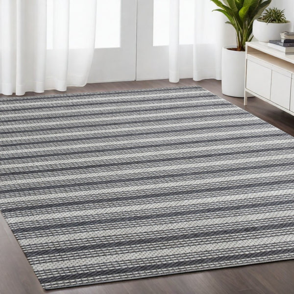HomeRoots 5' Hand-Woven Gray and Ivory Striped Area Rug - Cozy, Durable Wool Blend for Stylish Interiors 5' X 8' 544128