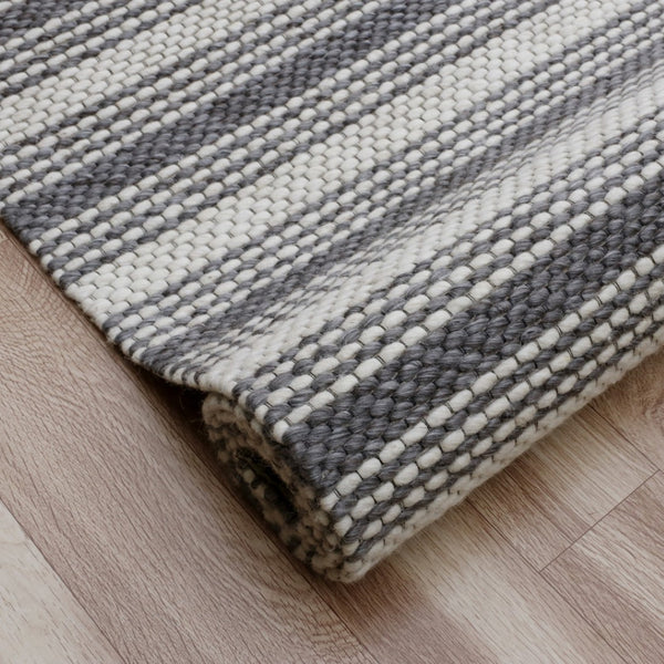 HomeRoots 5' Hand-Woven Gray and Ivory Striped Area Rug - Cozy, Durable Wool Blend for Stylish Interiors 8' X 10' 544129