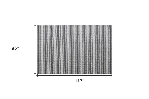 HomeRoots 5' Hand-Woven Gray and Ivory Striped Area Rug - Cozy, Durable Wool Blend for Stylish Interiors 8' X 10' 544129
