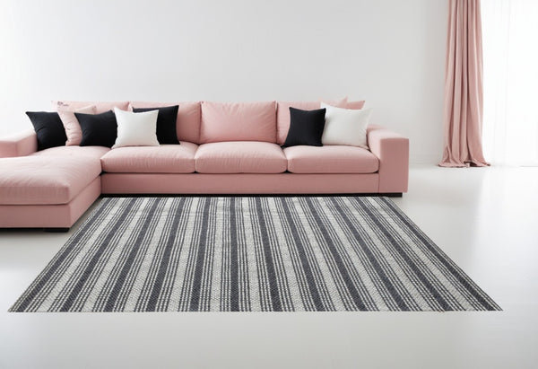 HomeRoots 5' Hand-Woven Gray and Ivory Striped Area Rug - Cozy, Durable Wool Blend for Stylish Interiors 8' X 10' 544129