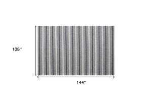 HomeRoots 5' Hand-Woven Gray and Ivory Striped Area Rug - Cozy, Durable Wool Blend for Stylish Interiors 9' X 12' 544130