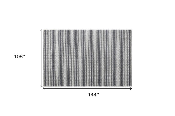 HomeRoots 5' Hand-Woven Gray and Ivory Striped Area Rug - Cozy, Durable Wool Blend for Stylish Interiors 9' X 12' 544130