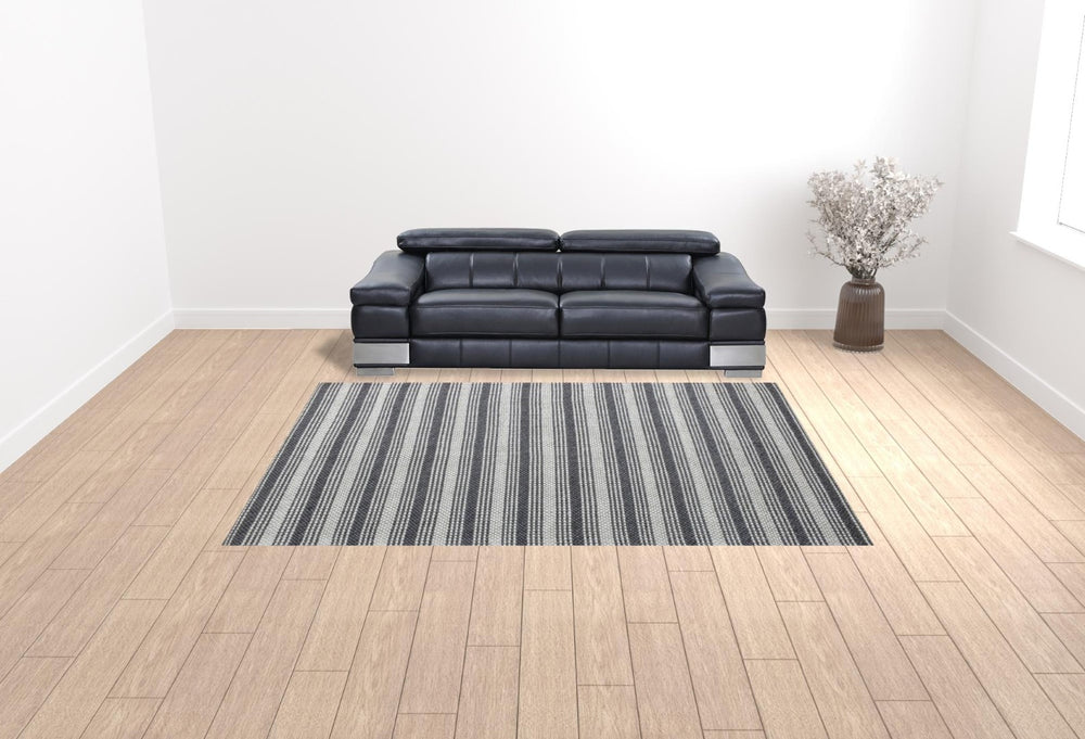 HomeRoots 5' Hand-Woven Gray and Ivory Striped Area Rug - Cozy, Durable Wool Blend for Stylish Interiors 9' X 12' 544130
