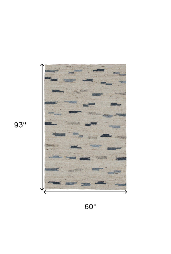 Homeroots 5' X 8' Blue And Gray Abstract Hand Woven Area Rug Blue Wool Blend 544137