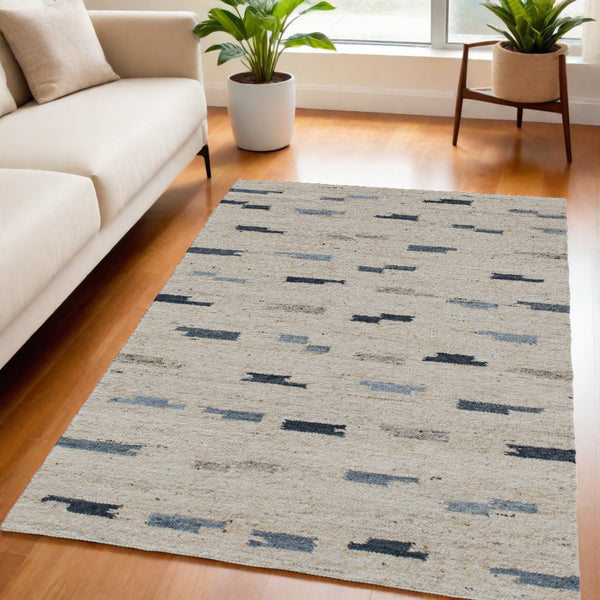 Homeroots 5' X 8' Blue And Gray Abstract Hand Woven Area Rug Blue Wool Blend 544137