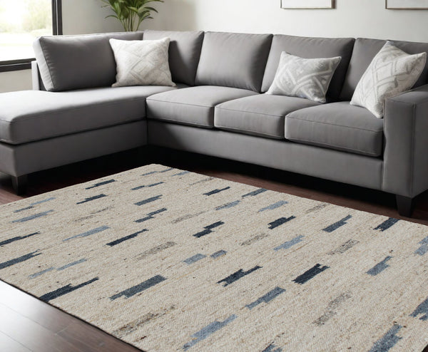 Homeroots 8' X 10' Blue And Gray Abstract Hand Woven Area Rug Blue Wool Blend 544138