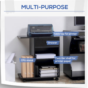 English Elm Vinsetto Mobile Printer Table with Drawer & Adjustable Shelf, Locking Casters, Compact 132lb Capacity W2225P173912