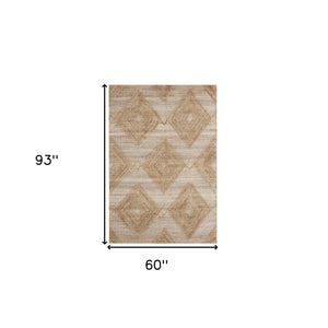 Homeroots 5' X 8' Brown Geometric Hand Woven Area Rug  Jute 544155