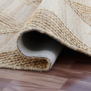 Homeroots 9' X 12' Brown And Ivory Geometric Hand Woven Non Skid Area Rug  Jute,Cotton 544157