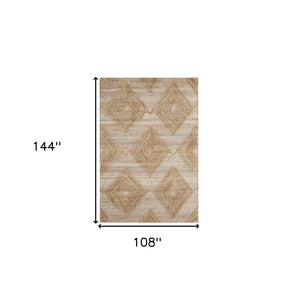 Homeroots 9' X 12' Brown And Ivory Geometric Hand Woven Non Skid Area Rug  Jute,Cotton 544157