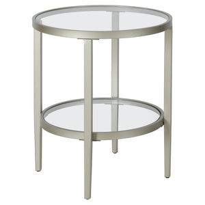 Homeroots 24" Nickel And Clear Glass And Steel Round End Table With Shelf   544166