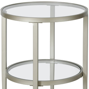 Homeroots 24" Nickel And Clear Glass And Steel Round End Table With Shelf   544166