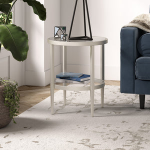 Homeroots 24" Nickel And Clear Glass And Steel Round End Table With Shelf   544166