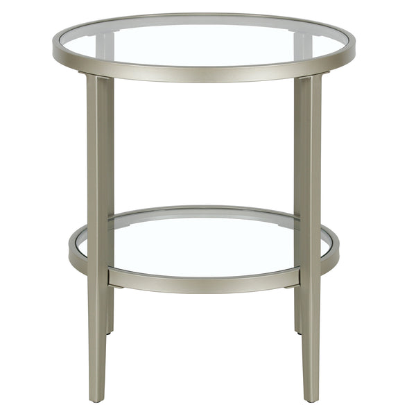Homeroots 24" Nickel And Clear Glass And Steel Round End Table With Shelf   544166