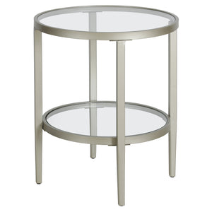 Homeroots 24" Nickel And Clear Glass And Steel Round End Table With Shelf   544166