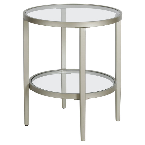 Homeroots 24" Nickel And Clear Glass And Steel Round End Table With Shelf   544166