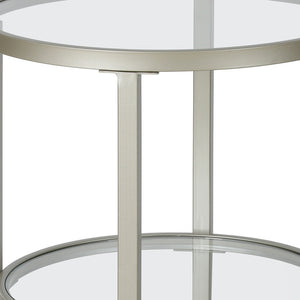 Homeroots 24" Nickel And Clear Glass And Steel Round End Table With Shelf   544166